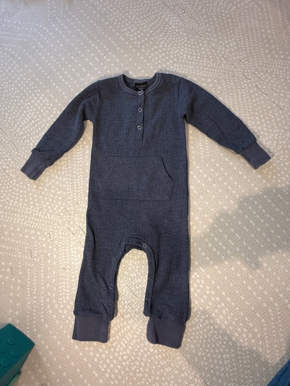 Little Bipsy Dark Gray/Blue Waffle Knit One-Piece Bodysuit